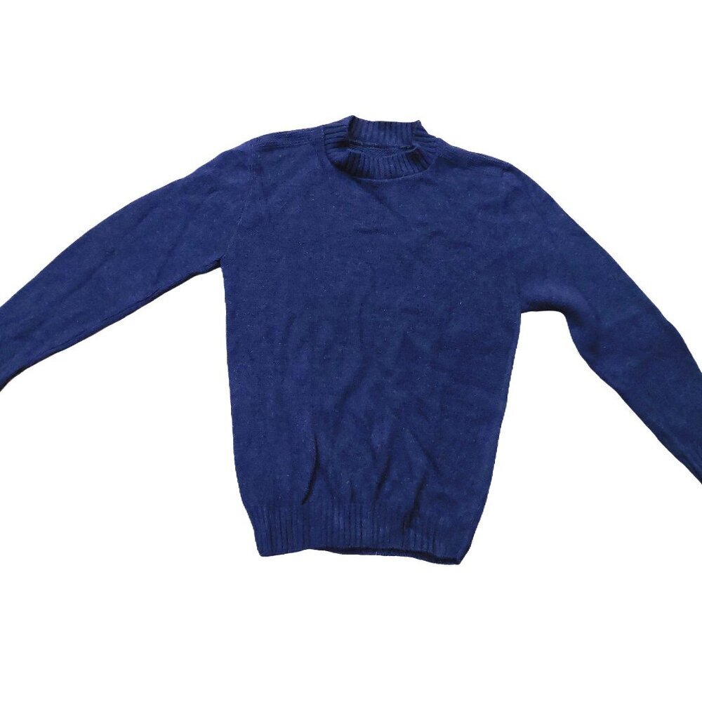 Vintage 1940s-1950s Royal Blue Long Sleeve Knit Crewneck Sweater Sz XS